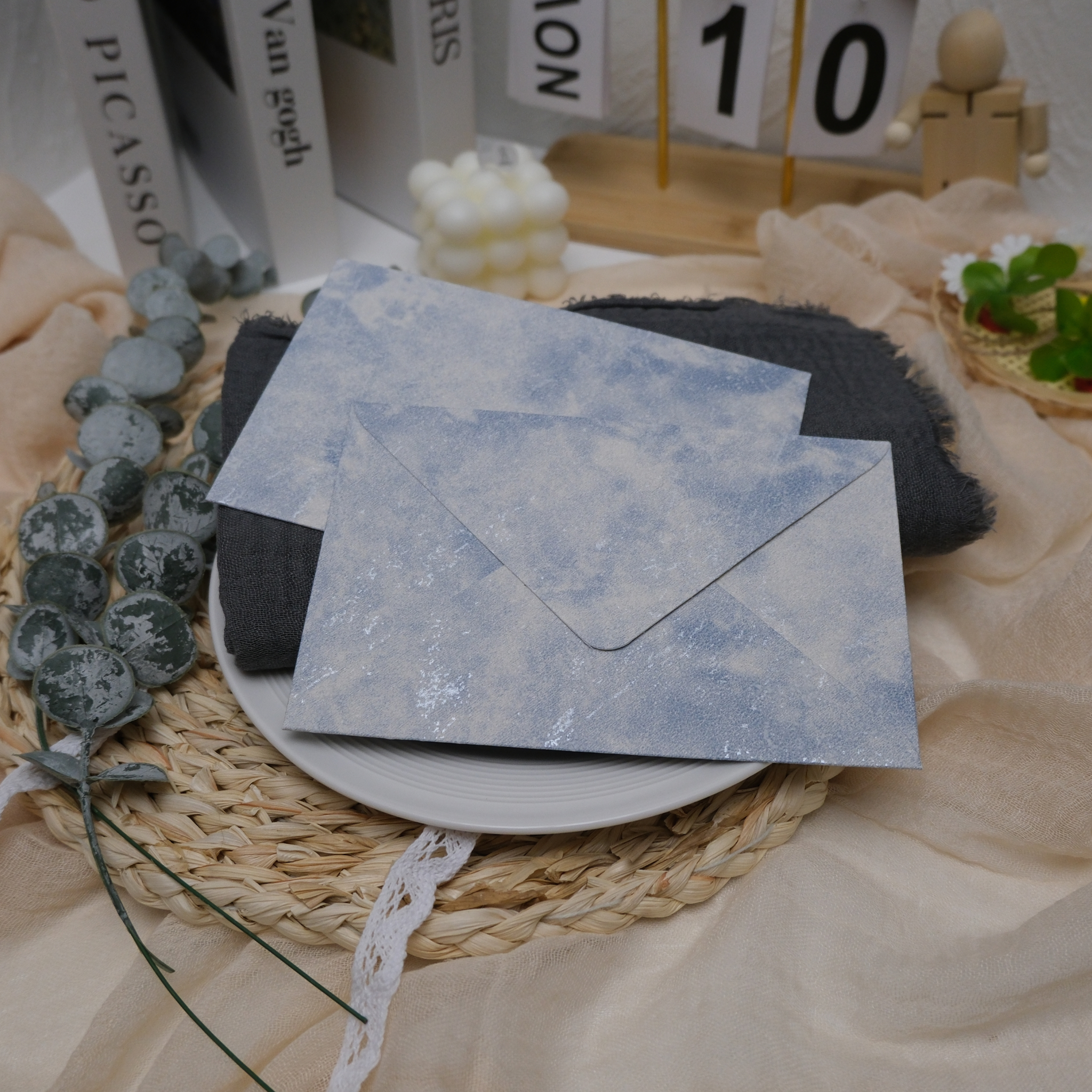 Aged Sea Blue Envelope + 2 Sheets Letter Paper