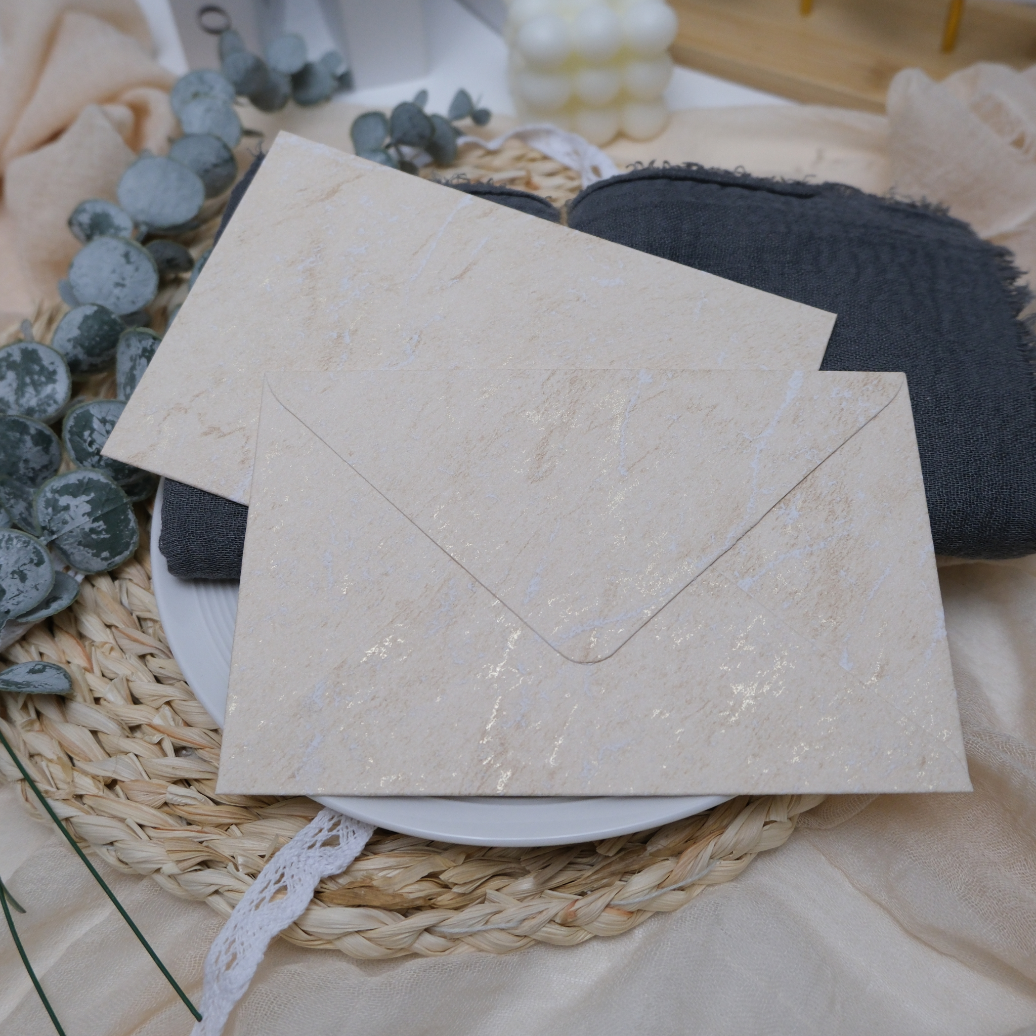 Aged Beige Envelope + 2 Sheets Letter Paper