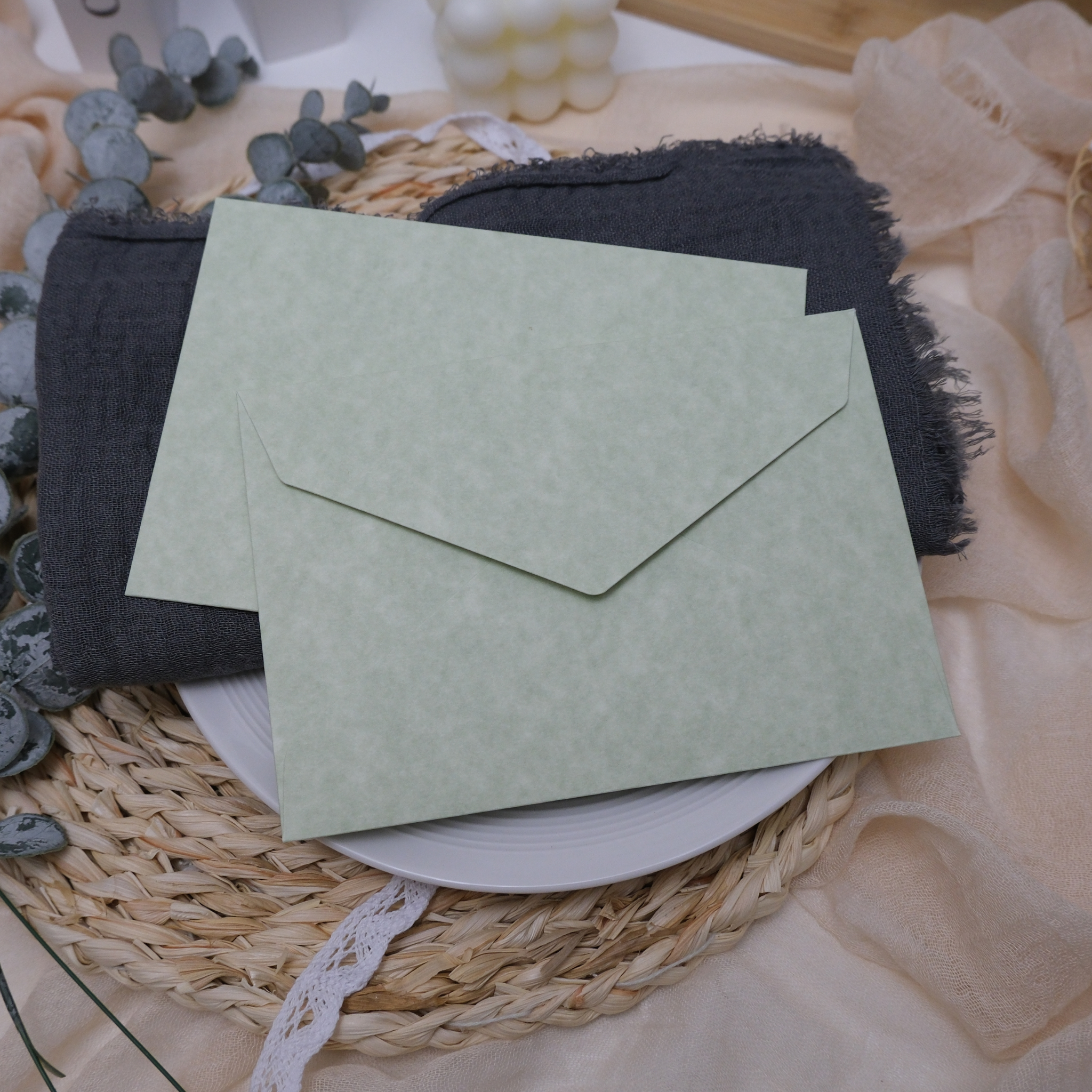 Misty Green Envelope + 2 Sheets Letter Paper