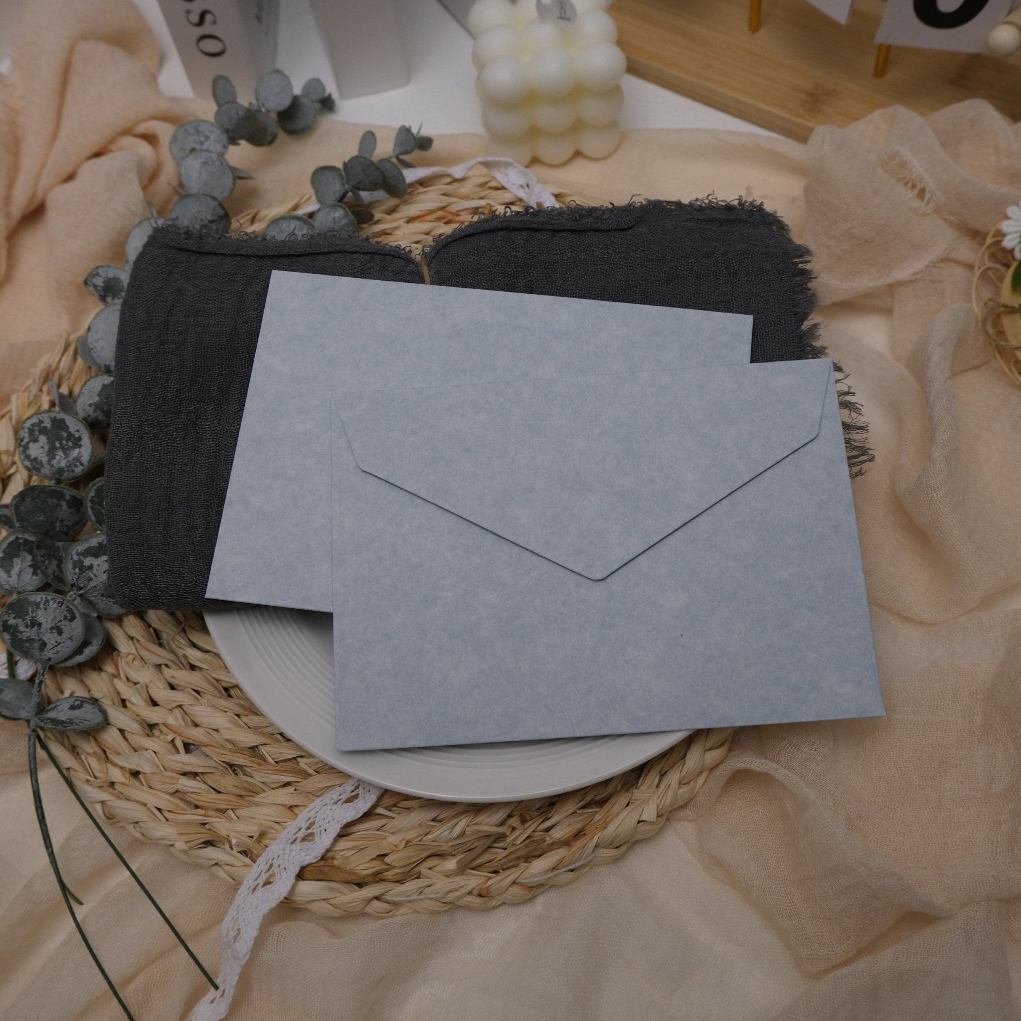 Misty Blue Envelope + 2 Sheets Letter Paper